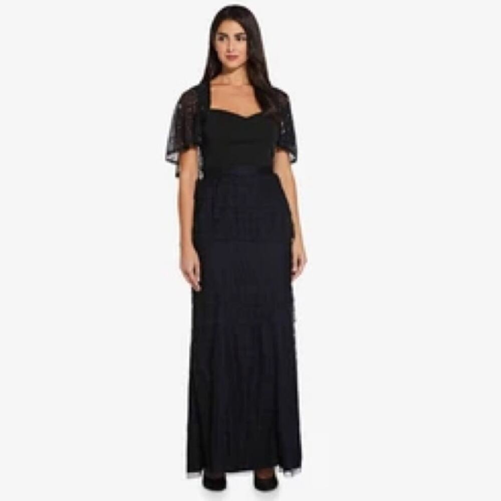 NWT Adrianna Papell Black‎ Tiered Tule Full-Length Maxi Skirt
